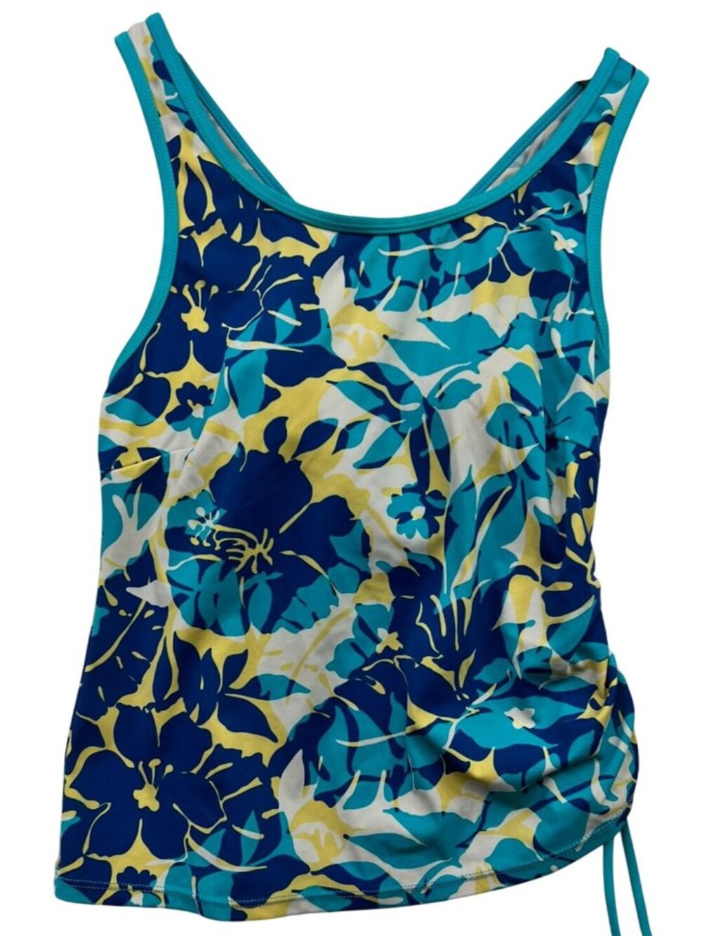 Tropical Escape Women's Tankini Top Sleeveless Side Tie 10 Blue Tropical Floral